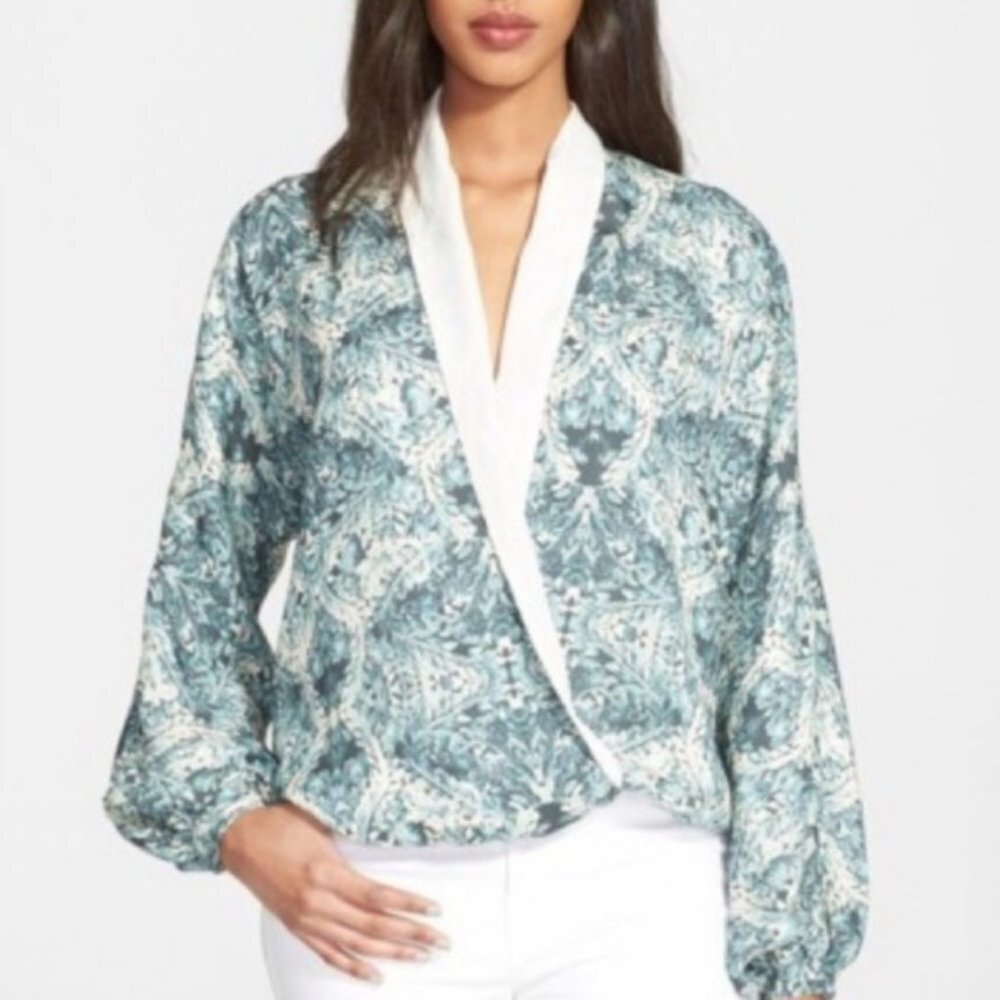 Haute Hippie Tapestry Floral Silk Faux Wrap Blouse‎ - Picture 3 of 4